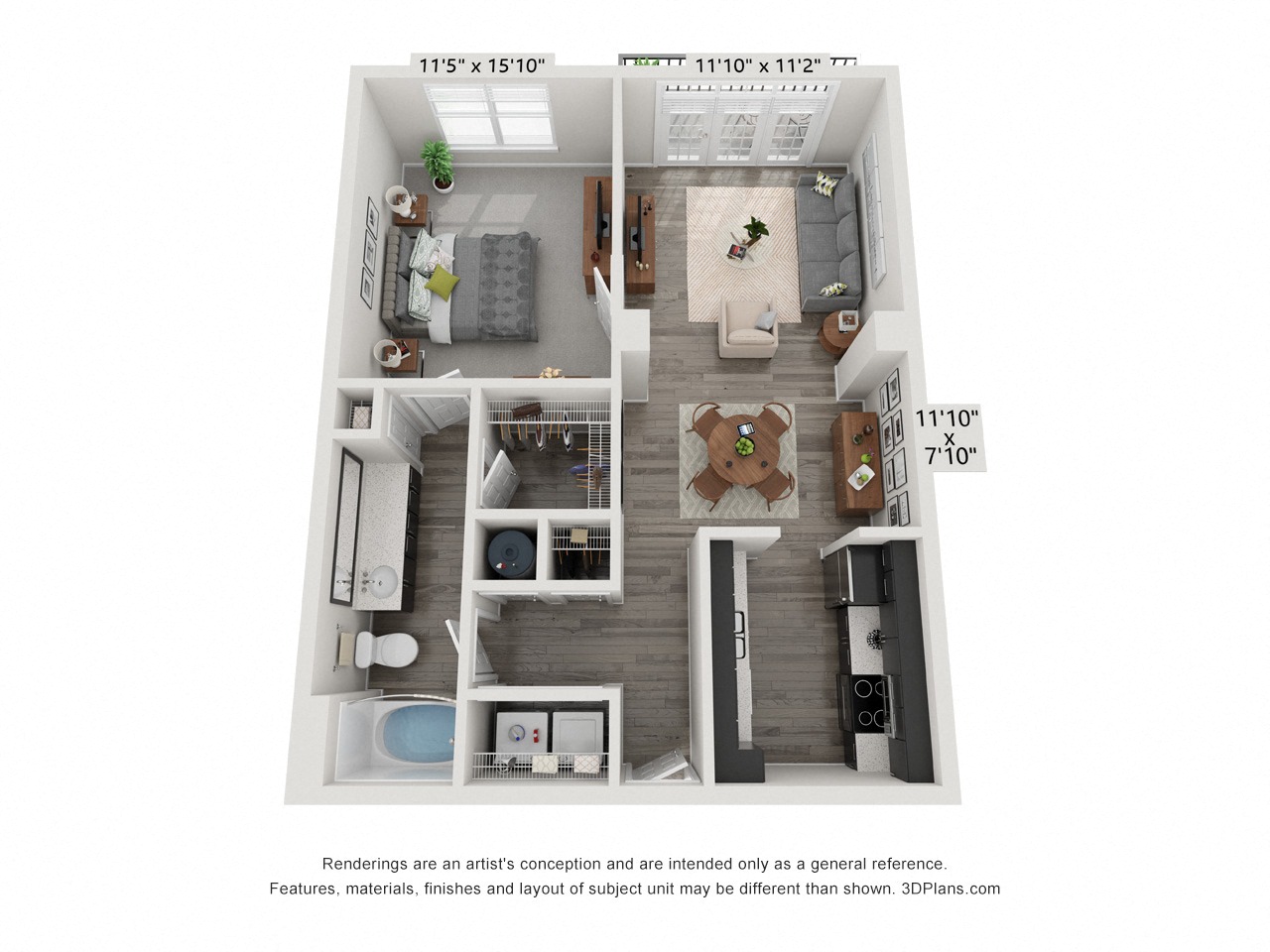 Floor plan for 1 bed, 1 bath, 756 sqft